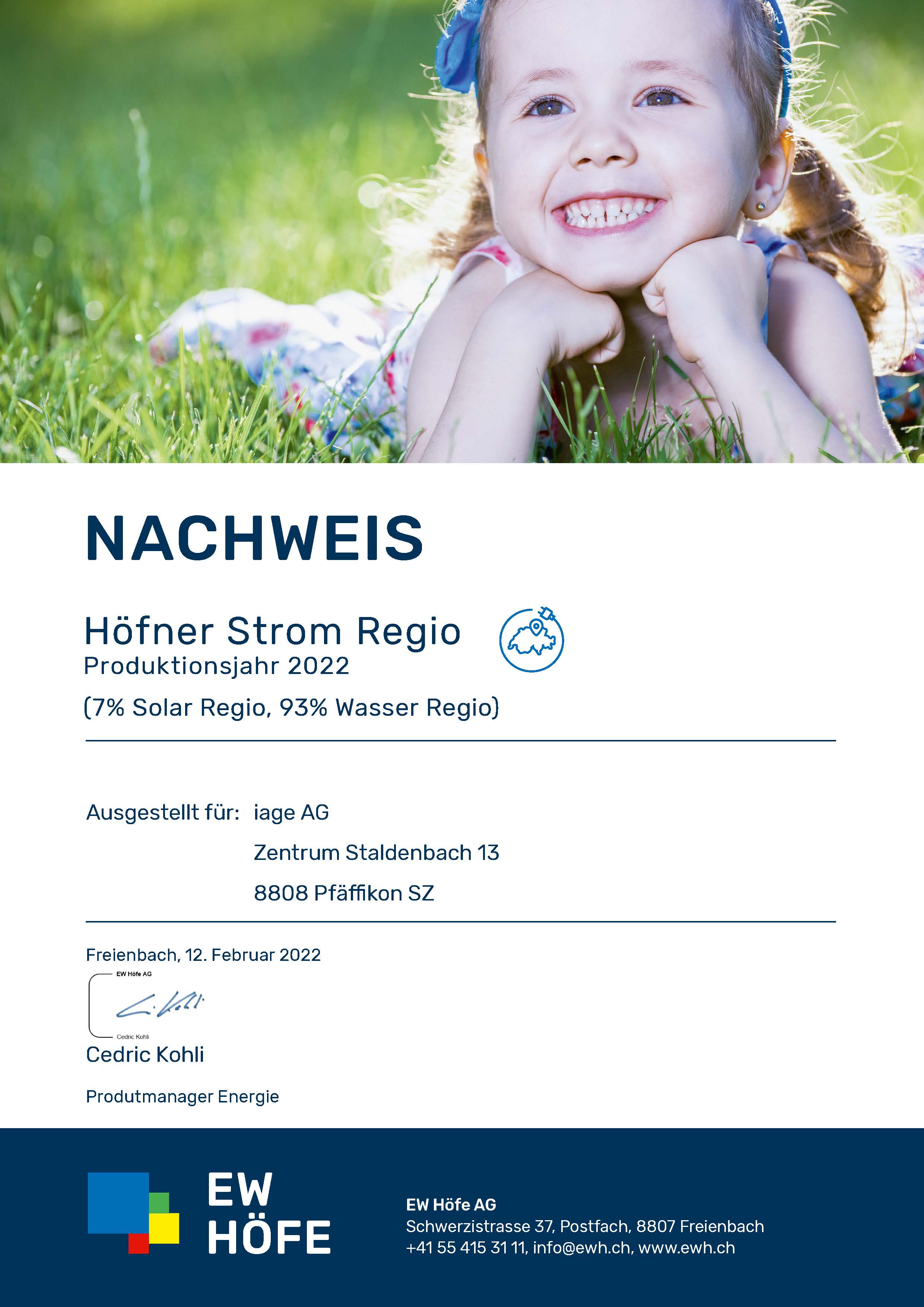 Zertifikat Hoefner Naturstrom 2022